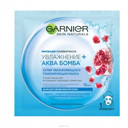 Маска для лица тканевая, Garnier (Гарньер) 32 г №1 Скин Нейчералс увлажнение + аква бомба даже для обезвоженной кожи гранат