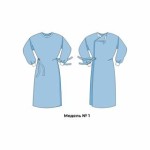 Халат хирургический нестерильный, р. 52-54 пл. 20 г/м2 140 см модель №1 спанбонд рукав на манжете ворот на застежке велькро 4 завязки голубой