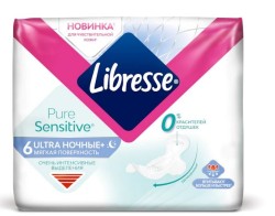 Прокладки женские Libresse ультра пьюр сенситив ночные+ 6 шт.
